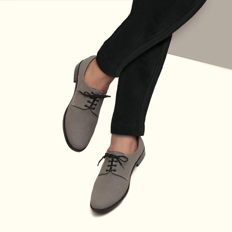 Handmade Gray Suede Leather Shoes- 25019