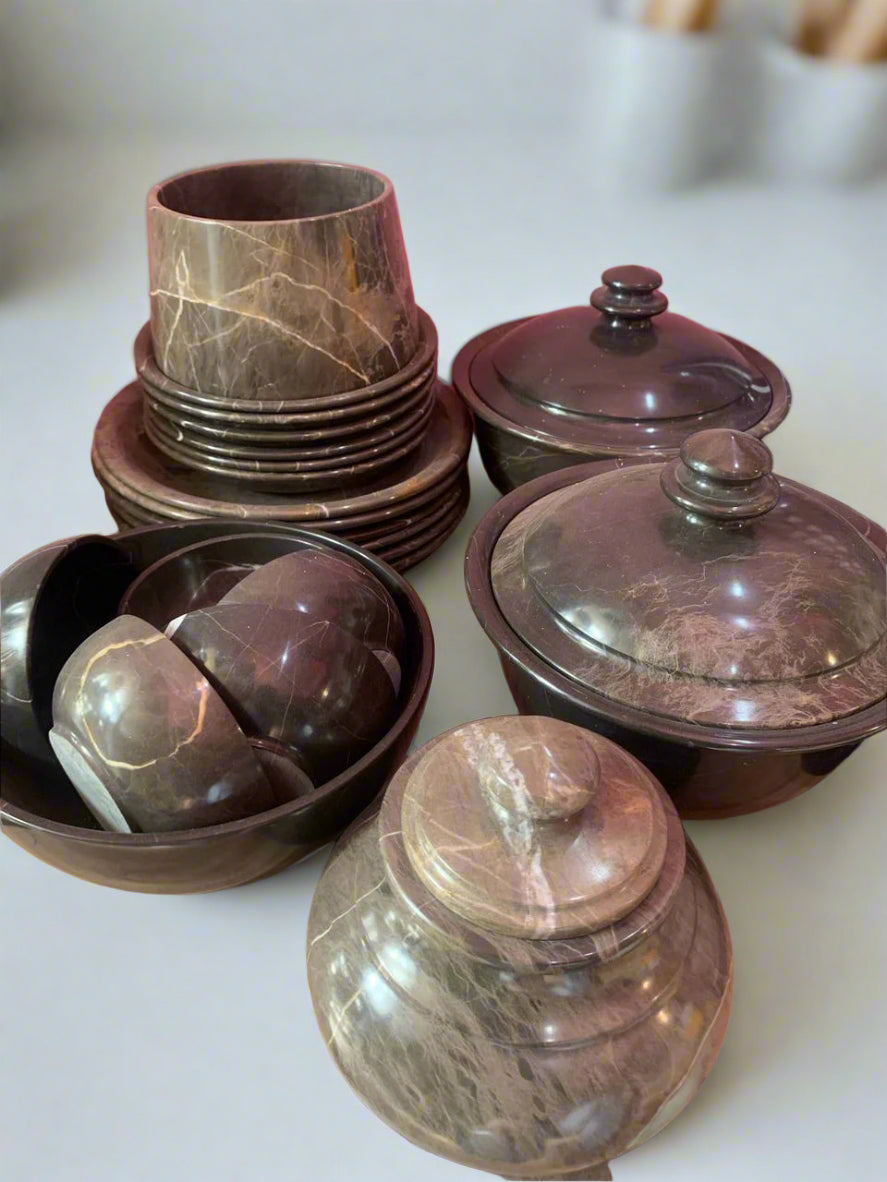 Luxury Chocolate Marble Kitchenware Set – Handmade Stone Cookware Collection