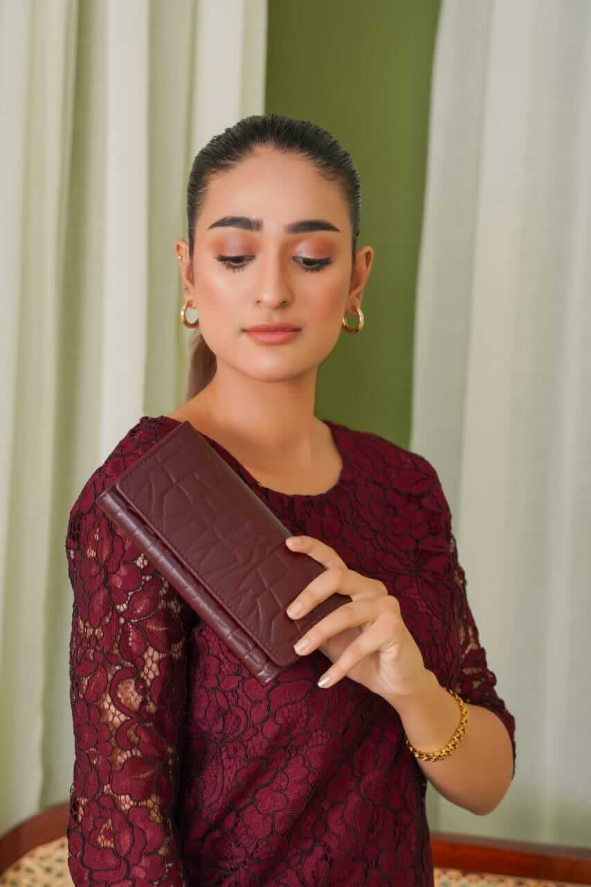 Maroon Crocodile Clutch