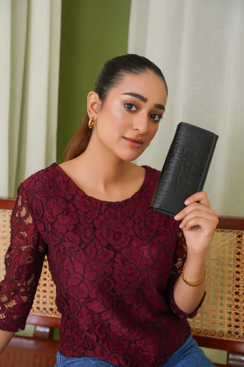 Maroon Crocodile Clutch