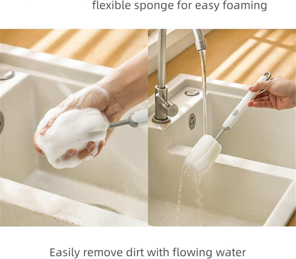 Long Handle Cup & Bottle Cleaning Brush – Soft Sponge Scrubber (Random Color)