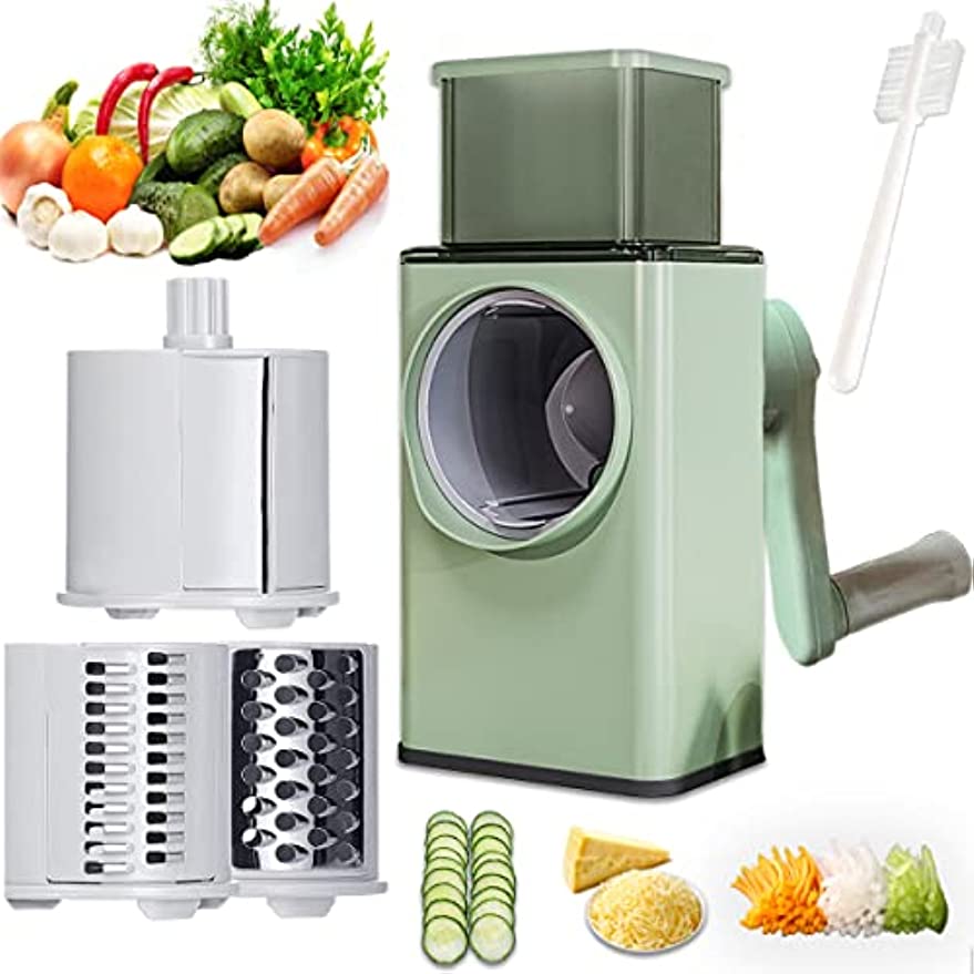 3-in-1 Multifunctional Rotary Vegetable Cutter – Manual Slicer, Cheese Grater & Veggie Shredder