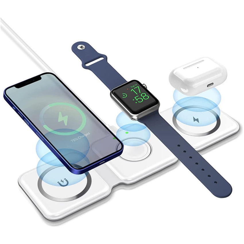 3 in 1 Magnetic Wireless Charger – 15W Fast Charging Foldable Station for iPhone, AirPods & Apple Watch