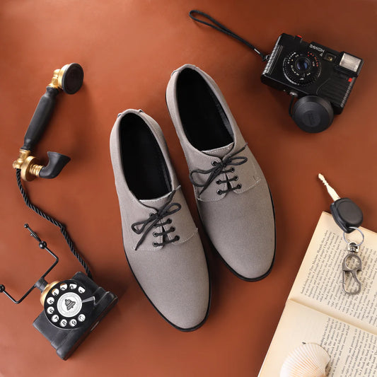 Handmade Gray Suede Leather Shoes- 25019