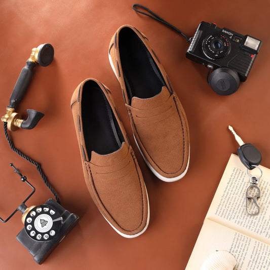 Handmade Classic Antique Camel Suede Loafer-25022
