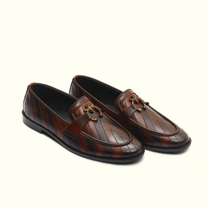 Handmade Stiched Lining Dark Coffee Leather Shoes - 25026
