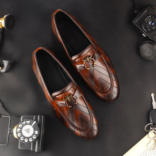 Handmade Stiched Lining Dark Coffee Leather Shoes - 25026