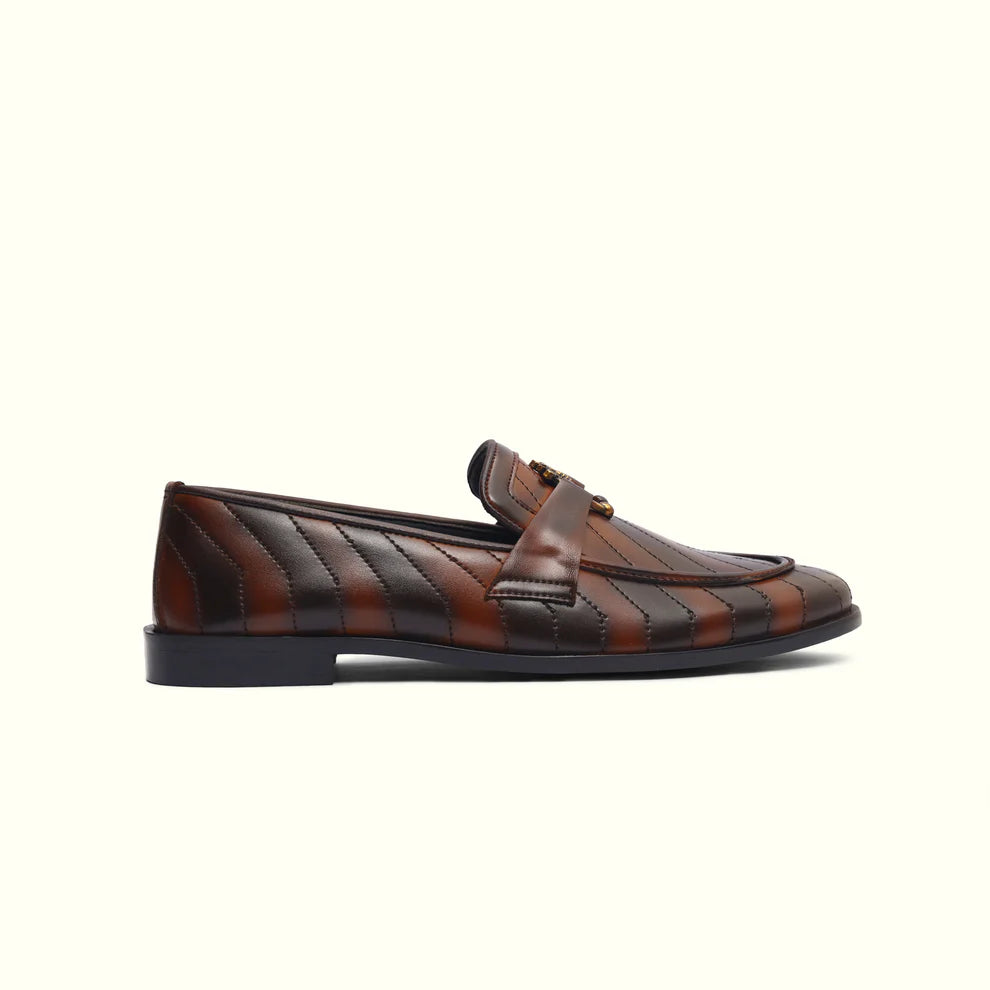 Handmade Stiched Lining Dark Coffee Leather Shoes - 25026