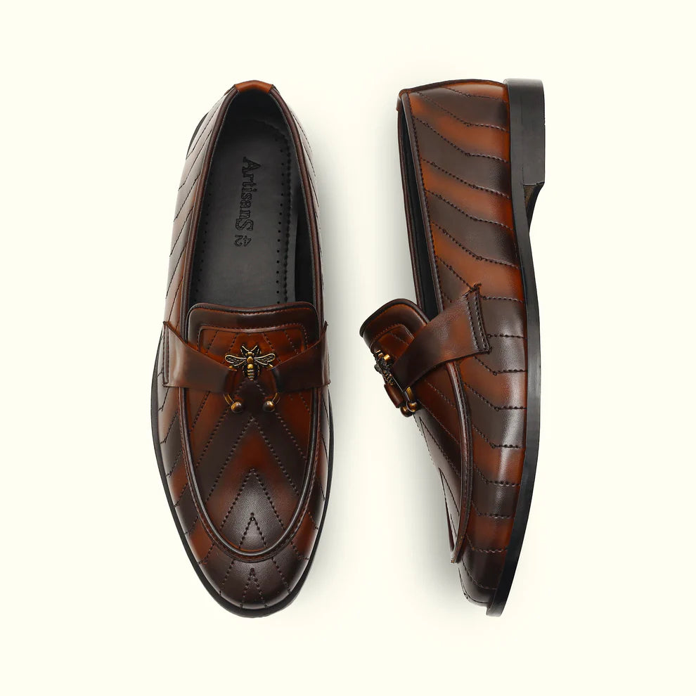 Handmade Stiched Lining Dark Coffee Leather Shoes - 25026
