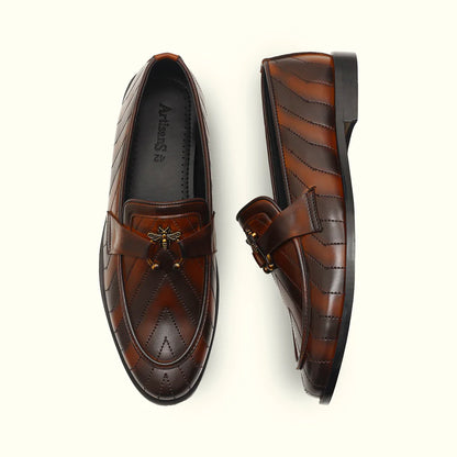 Handmade Stiched Lining Dark Coffee Leather Shoes - 25026
