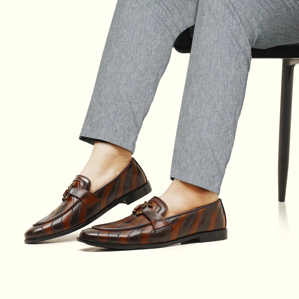Handmade Stiched Lining Dark Coffee Leather Shoes - 25026