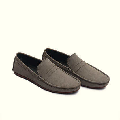 Handmade Suede Leather Grey Driving Shoes - 35008