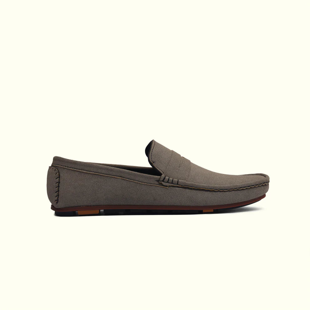 Handmade Suede Leather Grey Driving Shoes - 35008