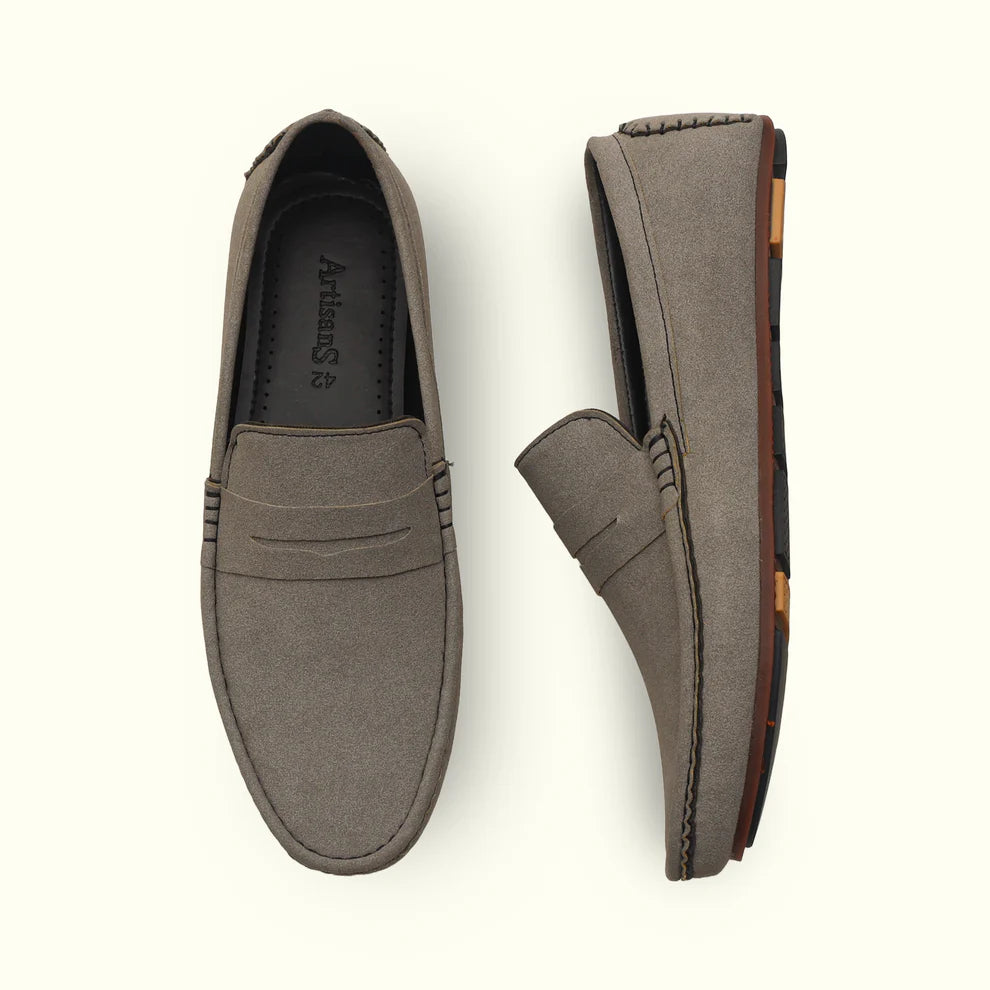 Handmade Suede Leather Grey Driving Shoes - 35008