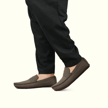 Handmade Suede Leather Grey Driving Shoes - 35008