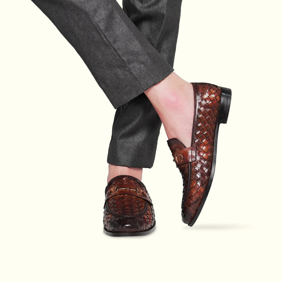 Handmade Grid Styled Leather Luxury Shoes- 25052