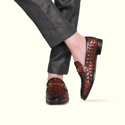 Handmade Grid Styled Leather Luxury Shoes- 25052