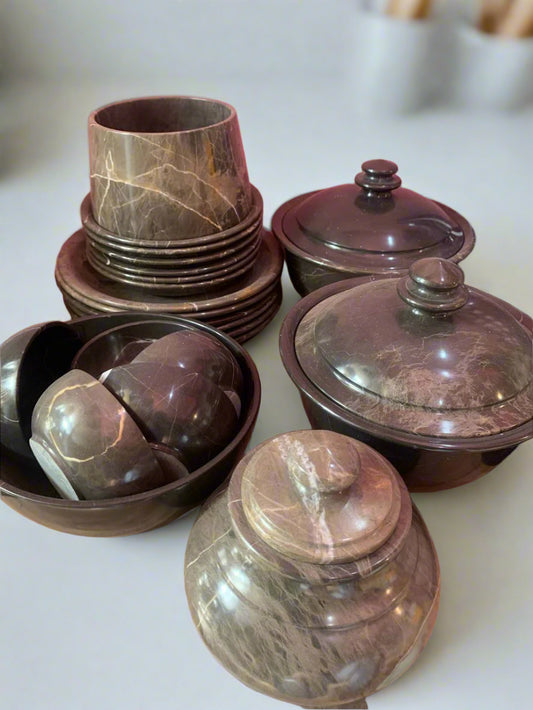Luxury Chocolate Marble Kitchenware Set – Handmade Stone Cookware Collection