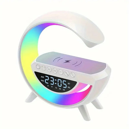 Multifunctional G-Shaped LED Clock Speaker – Wireless Charger, Bluetooth Speaker, Night Light & Alarm Clock (BT-3401)