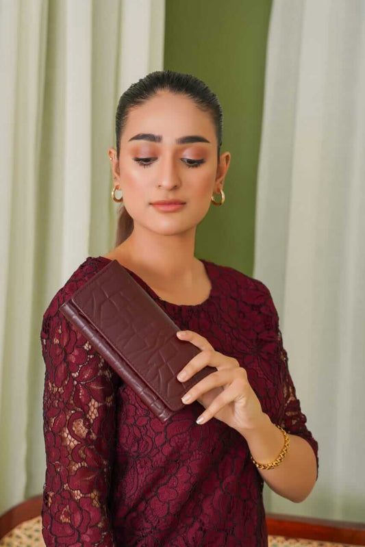 Maroon Crocodile Clutch