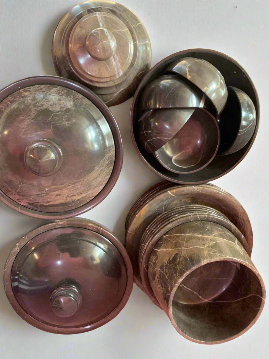 Luxury Chocolate Marble Kitchenware Set – Handmade Stone Cookware Collection