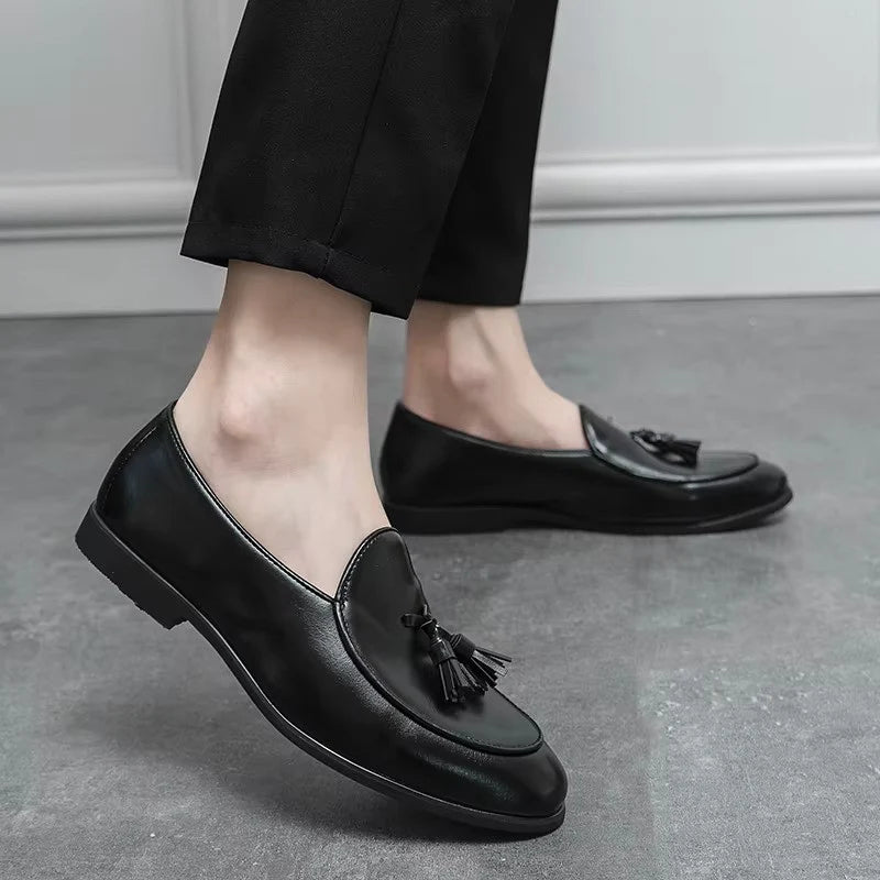 Men Slip-On Round Toe Solid Tassel Leather Shoes - 11006 CBA