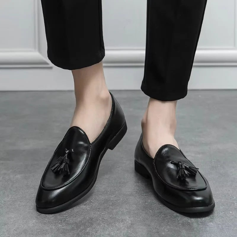 Men Slip-On Round Toe Solid Tassel Leather Shoes - 11006 CBA