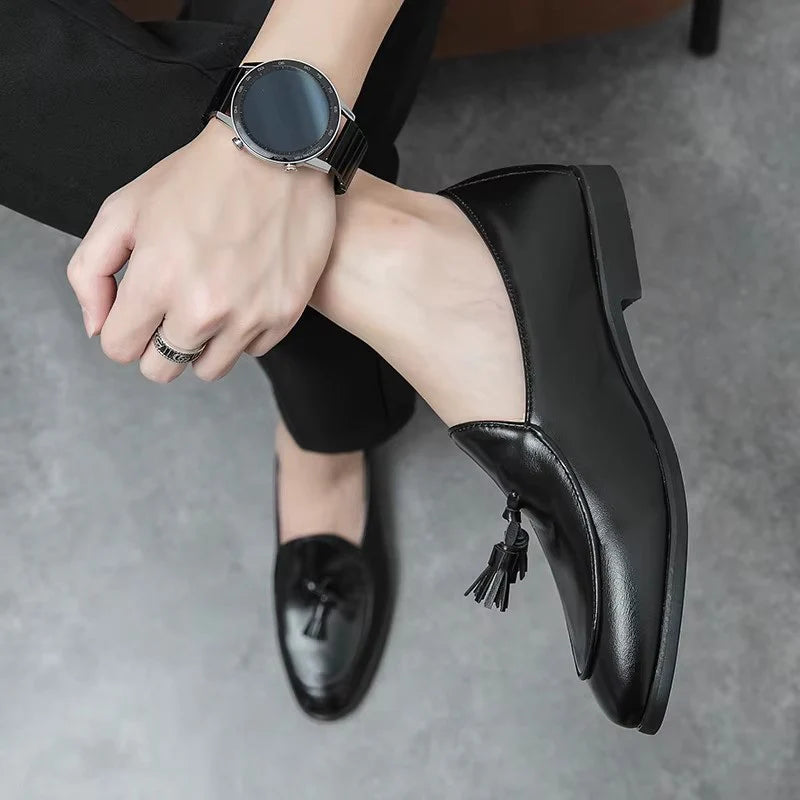 Men Slip-On Round Toe Solid Tassel Leather Shoes - 11006 CBA