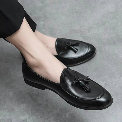 Men Slip-On Round Toe Solid Tassel Leather Shoes - 11006 CBA