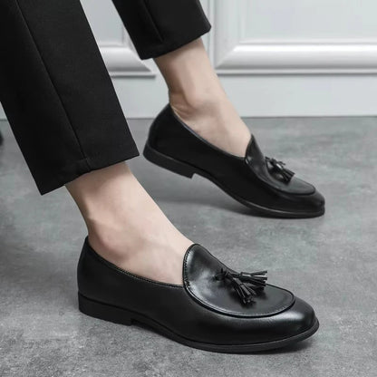 Men Slip-On Round Toe Solid Tassel Leather Shoes - 11006 CBA