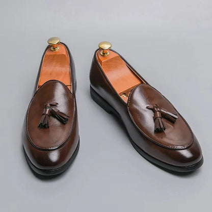 Men Slip-On Round Toe Solid Tassel Leather Shoes - 11006 CBA