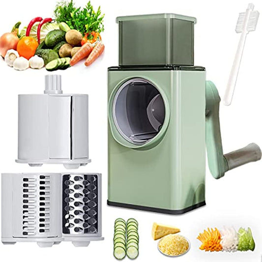 3-in-1 Multifunctional Rotary Vegetable Cutter – Manual Slicer, Cheese Grater & Veggie Shredder