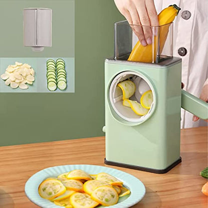 3-in-1 Multifunctional Rotary Vegetable Cutter – Manual Slicer, Cheese Grater & Veggie Shredder