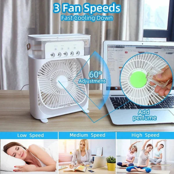 Portable USB Air Conditioner Fan – Mini Cooler with LED Night Light, Water Mist & Humidifier