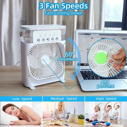 Portable USB Air Conditioner Fan – Mini Cooler with LED Night Light, Water Mist & Humidifier