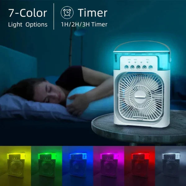 Portable USB Air Conditioner Fan – Mini Cooler with LED Night Light, Water Mist & Humidifier